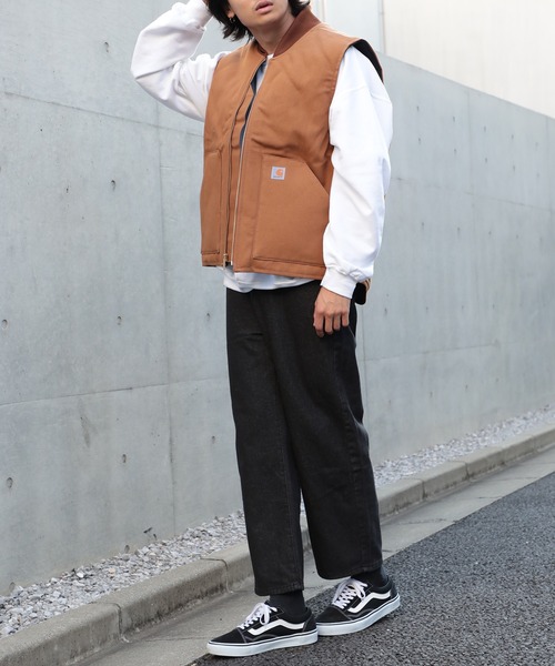 Carhartt ベスト 　ブラウン　レザー　レザーパッチ　真鍮　デカジップ Carhartt（カーハート） ベスト X-LARGE ブラウン メンズ : ZOZOTOWN
