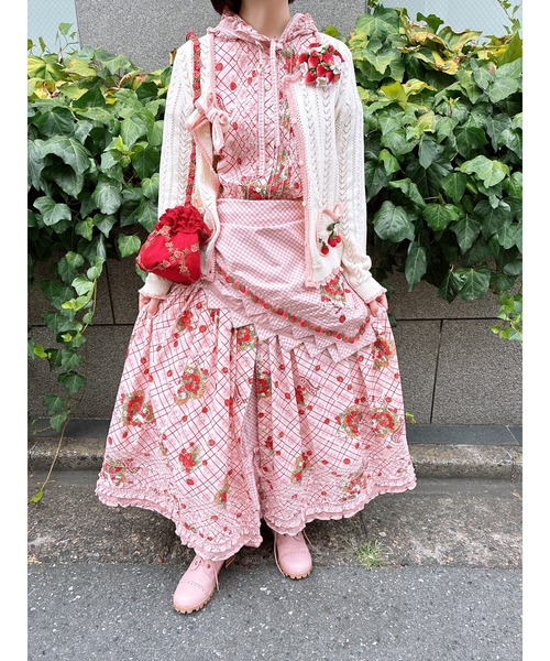 PINK HOUSE(ピンクハウス) ワンピース 苺リースプリントパッチ PINK HOUSE(ピンクハウス) ワンピース 苺リースプリントパッチ