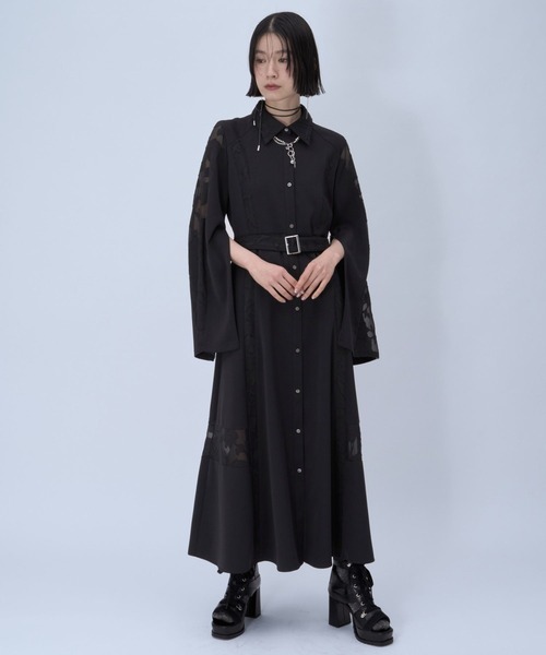 HARE ロングスカート ワンピース シアー ブラック HARE（ハレ） ワンピース 2WAYソデアキシアージャガードワンピース