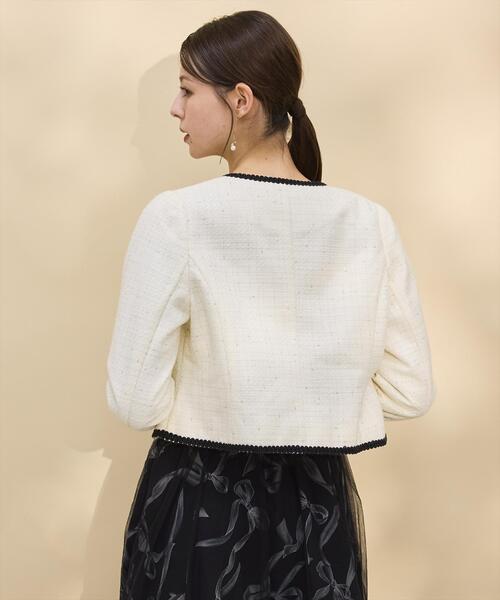 「SWINGLE」 ツイードジャケット MEDIUM ライトベージュ レディース_画像3
