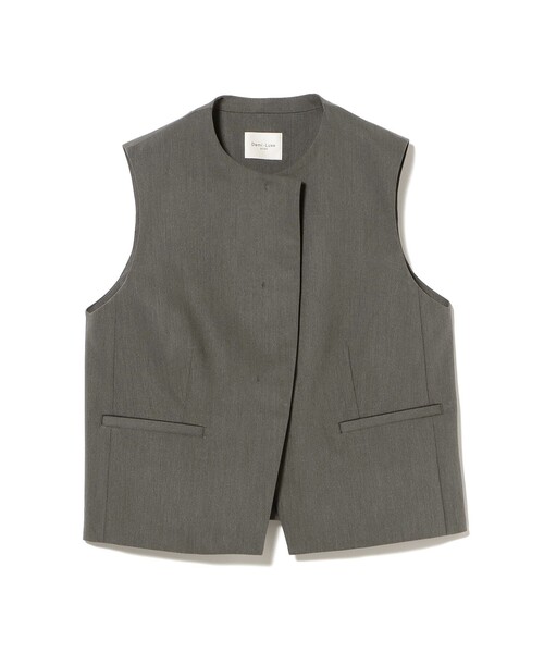 Demi-Luxe BEAMS ノーカラーベスト ジレ ブラウン Demi-Luxe BEAMS