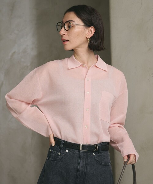 ロク ビューティーアンドユース 23SS リブ シャツ カーディガン 茶 BEAUTY＆YOUTH UNITED ARROWS カーディガン ミラノリブ シャツ