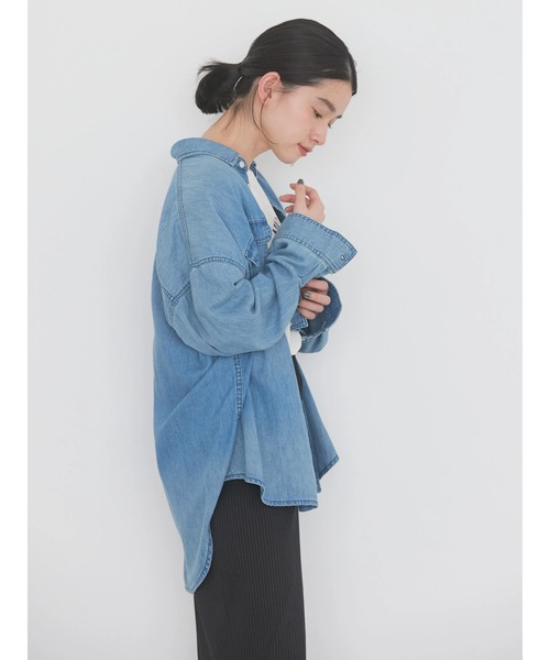 「AMERICAN HOLIC」 長袖シャツ L ライトインディゴブルー レディース_画像2