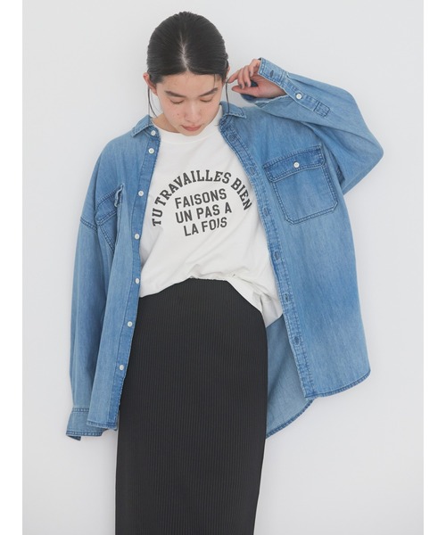 「AMERICAN HOLIC」 長袖シャツ L ライトインディゴブルー レディース_画像7