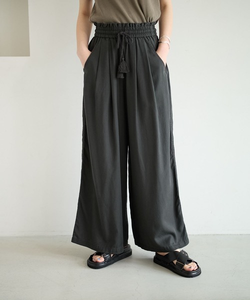 ワイドパンツ パンツ テンセルワイドパンツ レディースの画像