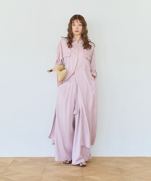 ワイドパンツ パンツ テンセルワイドパンツ レディースの画像