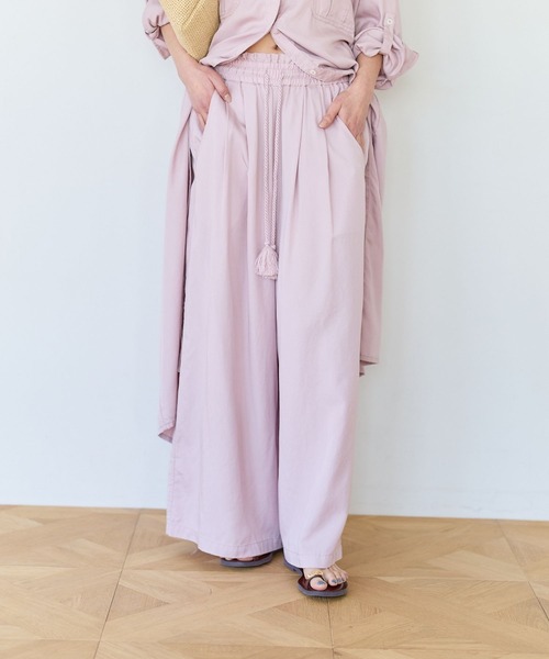 ワイドパンツ パンツ テンセルワイドパンツ レディースの画像