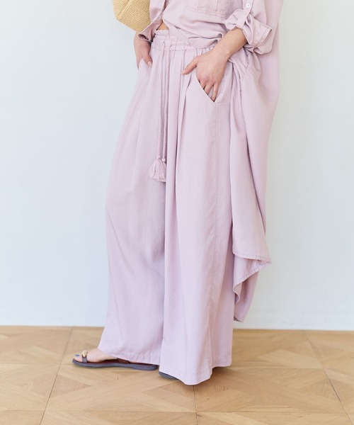 ワイドパンツ パンツ テンセルワイドパンツ レディースの画像