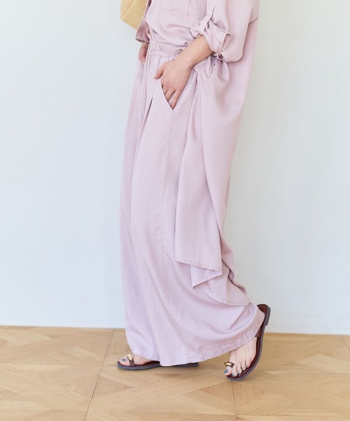 ワイドパンツ パンツ テンセルワイドパンツ レディースの画像