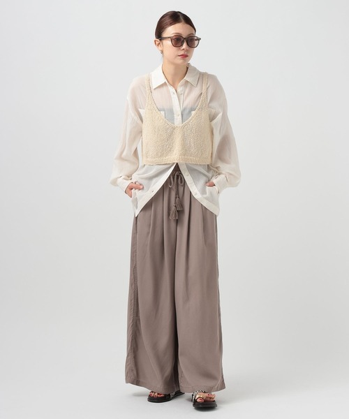 ワイドパンツ パンツ テンセルワイドパンツ レディースの画像