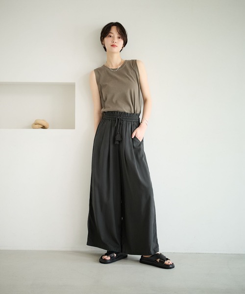 ワイドパンツ パンツ テンセルワイドパンツ レディースの画像