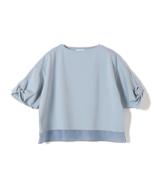 tシャツ 「洗濯機可能」袖 ツイスト デザイン シアー ドッキング TEE レディースの画像