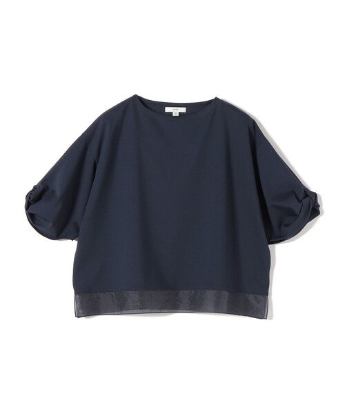 tシャツ 「洗濯機可能」袖 ツイスト デザイン シアー ドッキング TEE レディースの画像