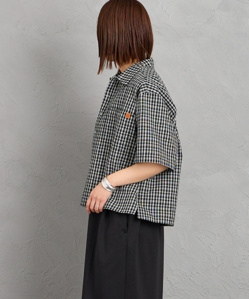 「UNIVERSAL OVERALL」 半袖シャツ F ネイビー レディース_画像4