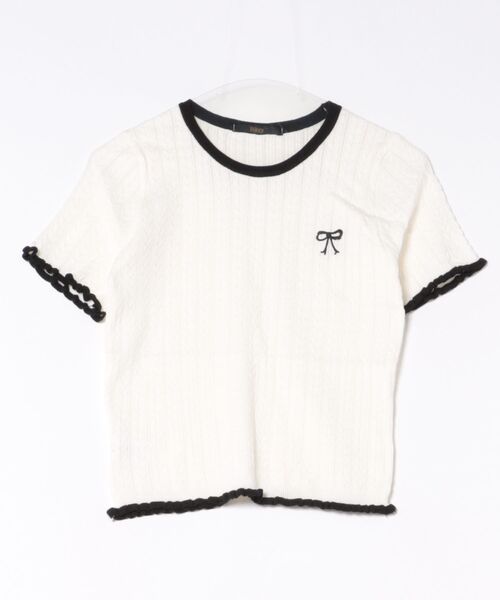 tシャツ 半袖 ワンポイントリボン バイカラー メロウ ニットトップス