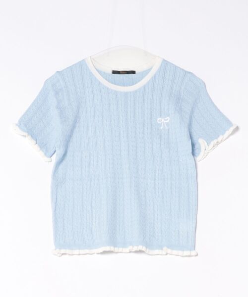 ANDMARY 半袖 Tシャツ バイカラー リボン tシャツ 半袖 ワンポイントリボン バイカラー メロウ ニットトップス