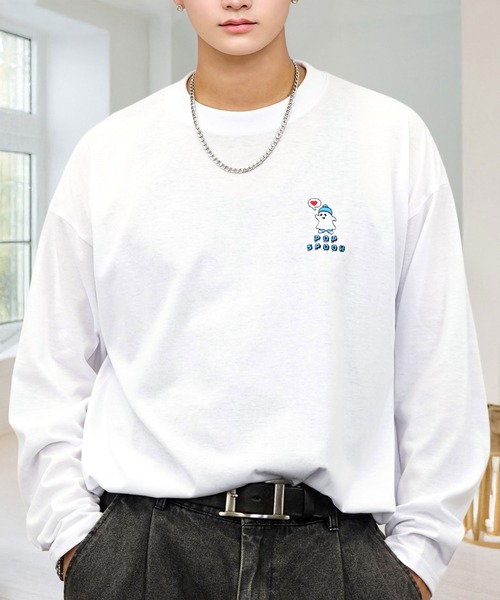 tシャツ ワイド 刺繍ワンポイント 長袖Tシャツ メンズ レディース