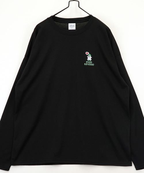 Y's for men 刺繍入り長袖Tシャツ ブラック tシャツ ワイド 刺繍ワンポイント 長袖Tシャツ メンズ レディース