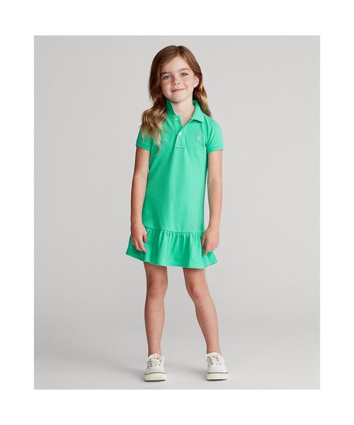 ワンピース コットン メッシュ ポロドレス RALPH ラルフ コットン メッシュ POLO LAUREN CHILDRENSWEAR，ポロ ローレン