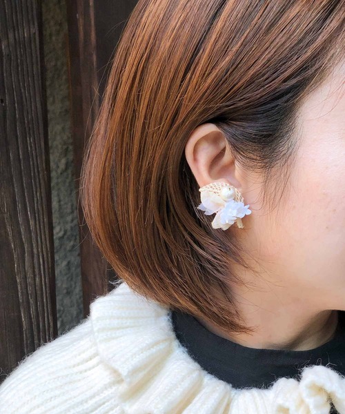 m.soeur（エムスール） ピアス コットンパールと布花のピアス