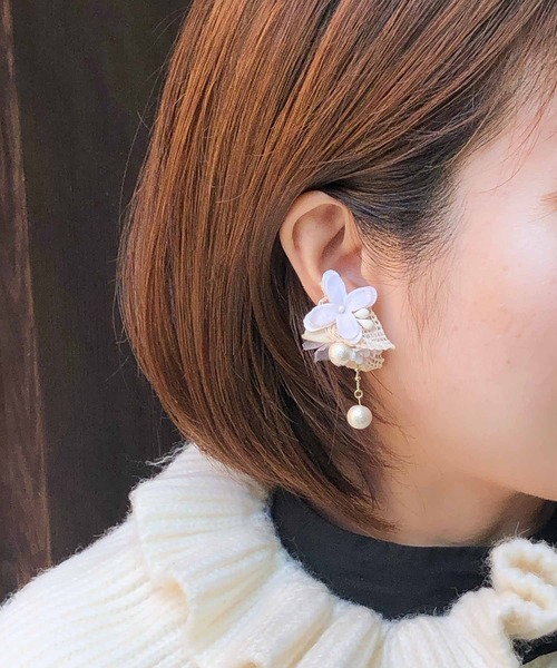 m.soeur（エムスール） ピアス コットンパールと布花のピアス