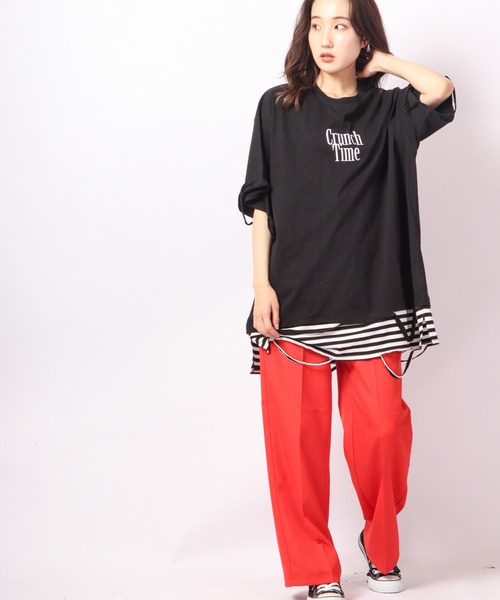 RE730 tシャツ フェイクレイヤードボーダーワイド半袖Tシャツ メンズ