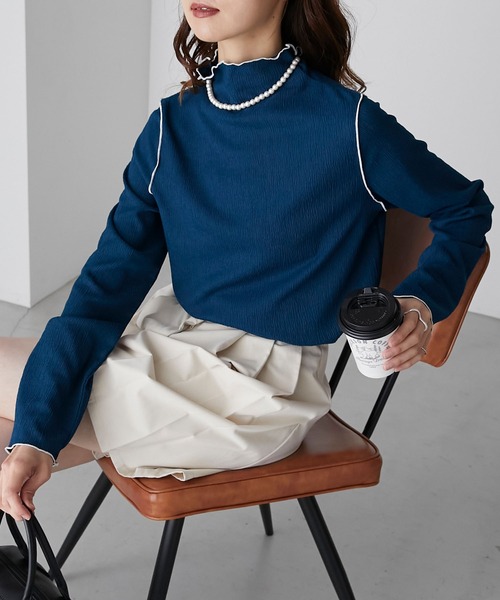 BONLECILL（ボンルシール） tシャツ ハイネック 配色メロー