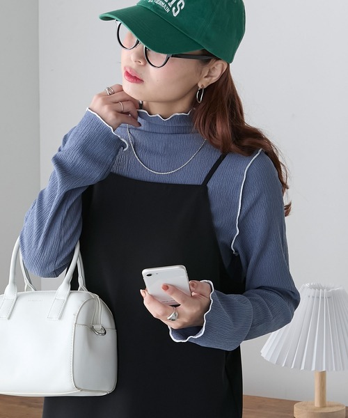 BONLECILL（ボンルシール） tシャツ ハイネック 配色メロー