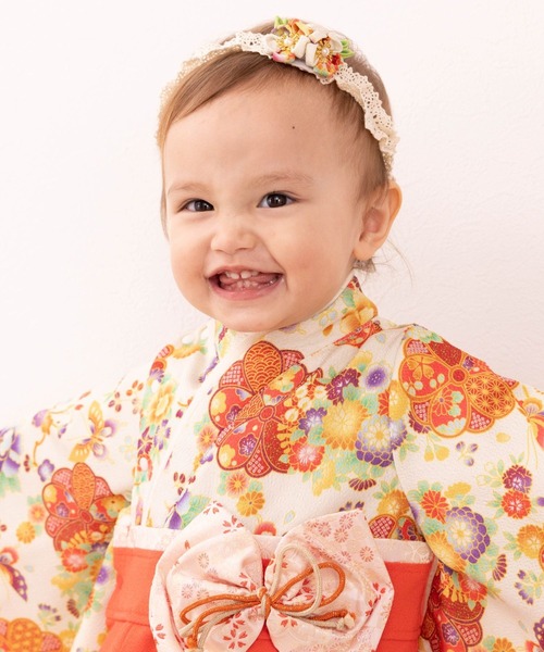 SweetMommy 袴 ロンパース 80 髪飾りつき つまみ細工 ベビー 日本製 つまみ細工ヘアアクセサリー| マタニティウェア・授乳服