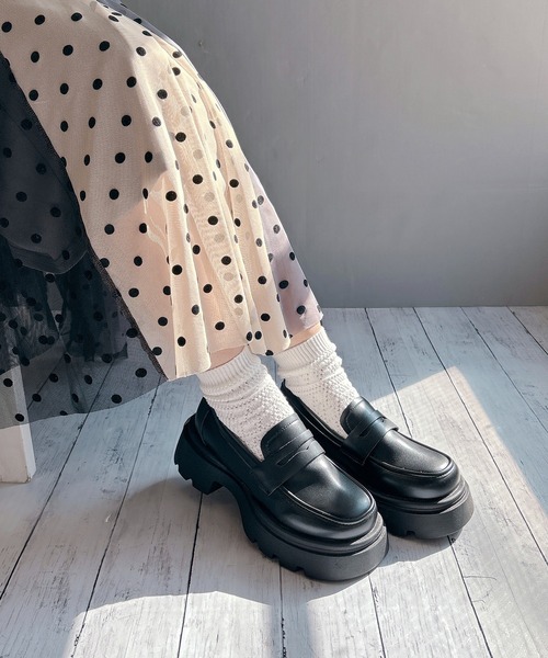 【専用】ユナイテッドヌード　厚底　ローファー　ベルクロ　ブラック　23cm相当 BENDER TOKYO ローファー バックルベルト 厚底 ローファー レディース