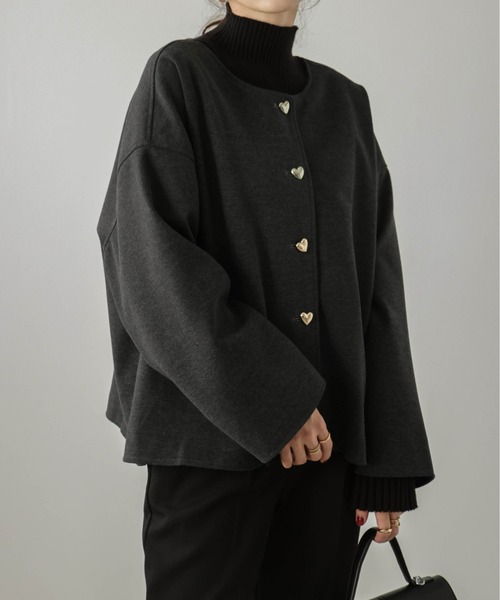 ジャケット ノーカラージャケット 前後2wayハートボタンショートコート