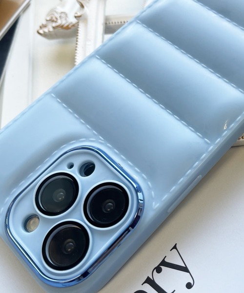 iPhone13 ケース ダウンジャケット カバー 水色 もこもこ ライトブルー モコモコiPhoneケース ダウンジャケット風 耐衝撃スマホケース