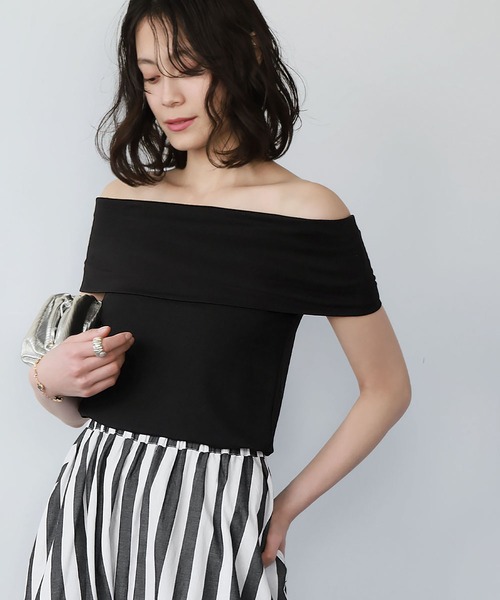 オフショルダー ブラック タイトトップス ELFRANK tシャツ オフショルダーカットソー レディース : ZOZOTOWN