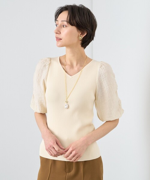 未使用タグ付 24SS アナイ 袖タック 浅Vネック プルオーバー ニット ANAYI ニット セーター 袖タック浅Vネック プルオーバー