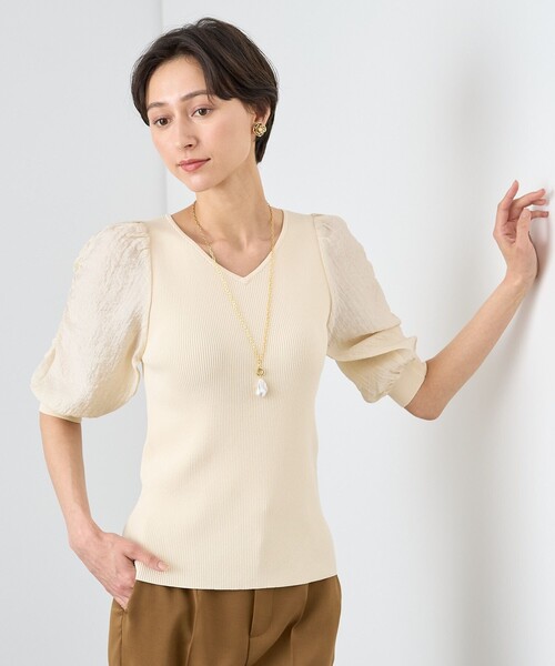 未使用タグ付 24SS アナイ 袖タック 浅Vネック プルオーバー ニット ANAYI ニット セーター 袖タック浅Vネック プルオーバー