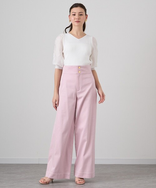 ANAYI ニット セーター 袖タック浅Vネック プルオーバー