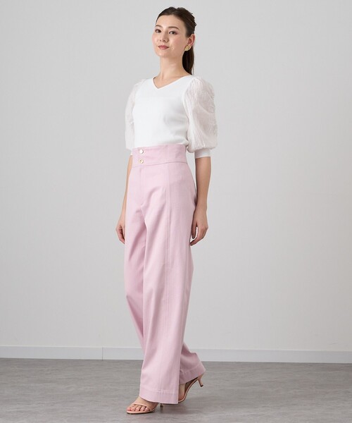 ANAYI ニット セーター 袖タック浅Vネック プルオーバー