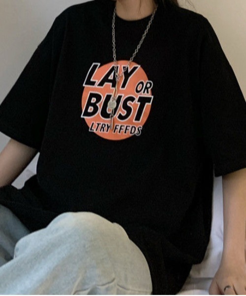 SHEENA tシャツ LAY or BUSTロゴプリントルーズTシャツ