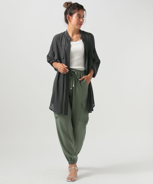 美品✨リツコ シラハマ シアー ロングシャツ 羽織り ブラウス ブルー 日本製 BAYFLOW ブラウス シャツ 「透け感が涼しげ」シアースラブロング
