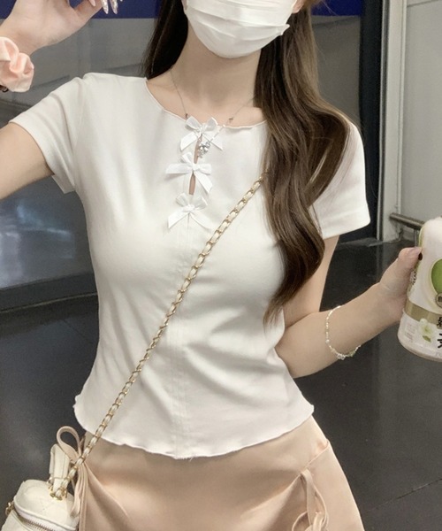 Ｔ♡ページ Rene ルネ リボン トップス Rene（ルネ） シフォンパフ袖ニットトップス 6332240