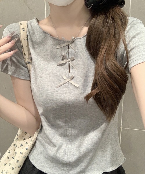 Ｔ♡ページ Rene ルネ リボン トップス leune（ルネ） tシャツ トリプルミニリボントップス/リボン付フロント