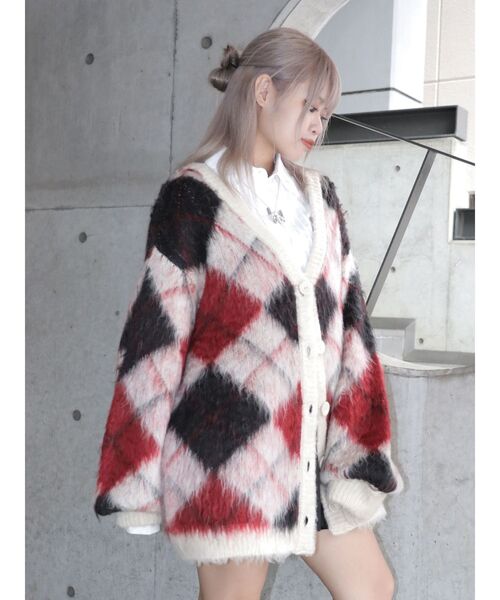 jouetie カーディガン パターンモヘアライクルーズニット