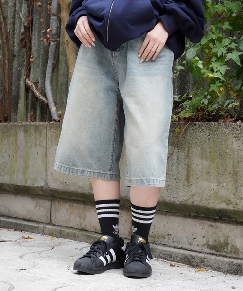 デニムパンツ M~XL ウォッシュド ハーフ ストリート SPINNS ジーンズ デニム デニムパンツ ウォッシュドデニムハーフ