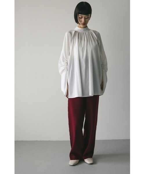 マーガレットハウエル　バンドカラー　ブラウス　シャツ　タックフレア　ギャザー STYLEMIXER ブラウス シャツ ロングカフギャザータックブラウス