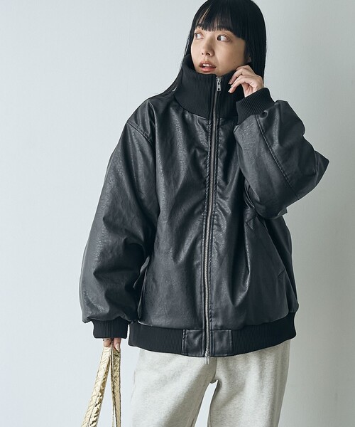 coen（コーエン） ブルゾン アウター レザーライクパディング