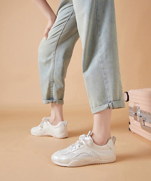 Lace Ladies スニーカー パール付き グログラン リボン メッシュ