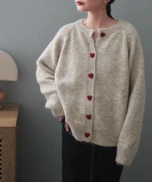 カーディガン heart button knit cardigan /ハートボタンニットカーディガン レディース