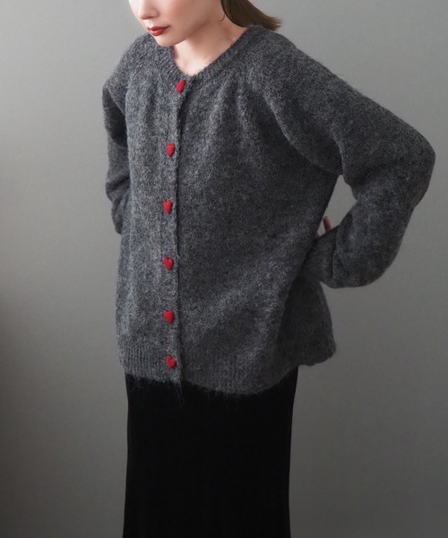 カーディガン ハートボタン ニットカーディガン レディース カーディガン heart button knit cardigan /ハートボタンニット