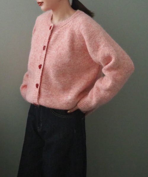 ニット セーター ハートネックカーディガン レディース カーディガン heart button knit cardigan /ハートボタンニット