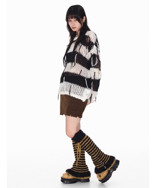 ストライプニットルームウェア SLY ニット セーター HinaYoshiharaxSLY KNIT HOODIE